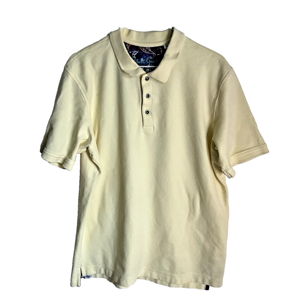 Robert Graham Classic Style Casual Luxury Yellow Polo Shirt Men Size‎ XL